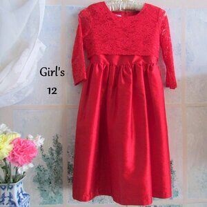 GIRL'S RED DRESS, 12, LACY MARMELLATA LONG-SLEEVED GLEAMING VALENTINE DRESS